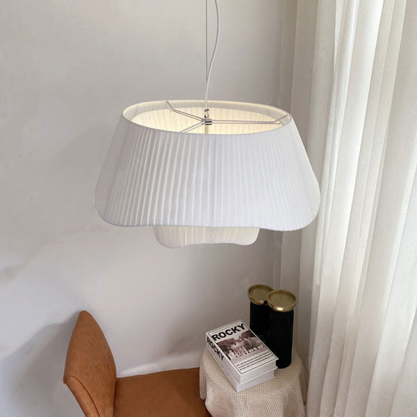Ritta French Country Fabric/Metal Pendant Light, White