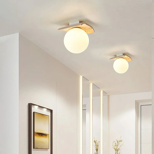 Travertine Bianca Globe Ceiling Lamp