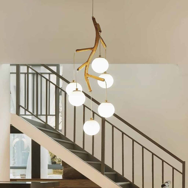 Rustic Tree Branch Staicase Chandelier for High Ceiling