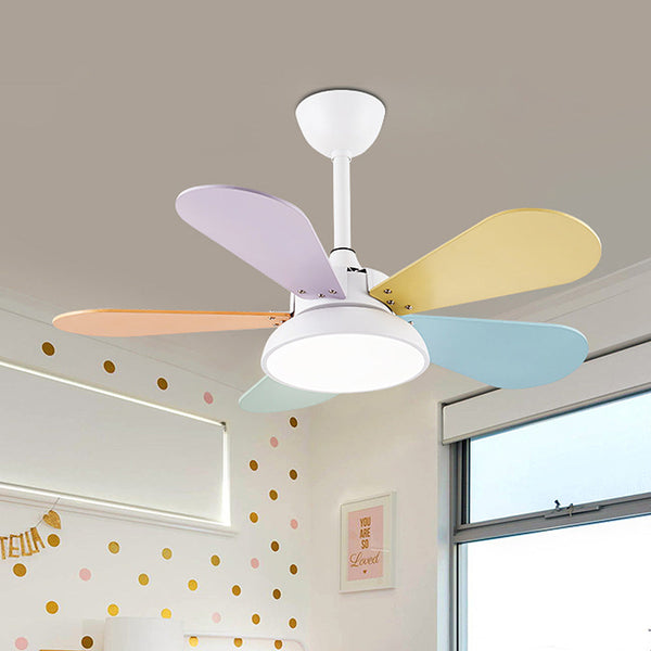 Macaron Colorful Round Ceiling Fan With LED Light For Children's Room