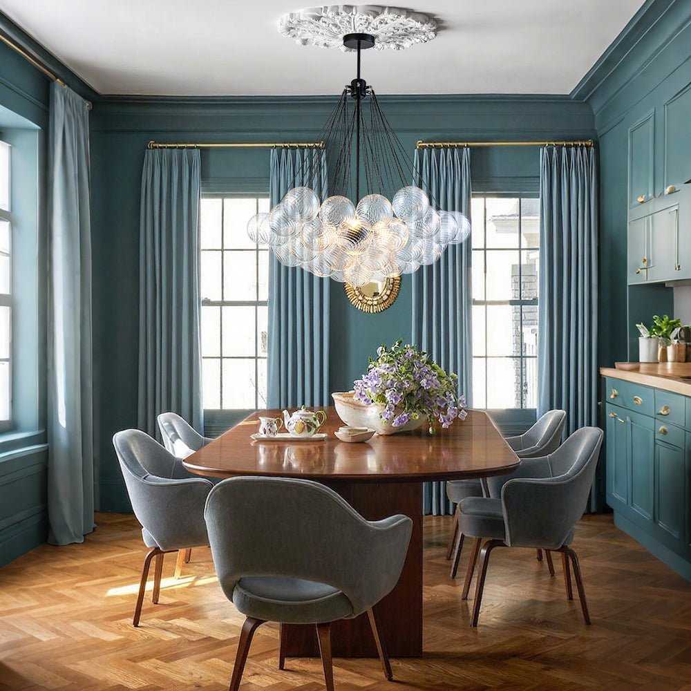 Aevuvox Glam Ribbed Globe Textured Cluster Glass Chandelier