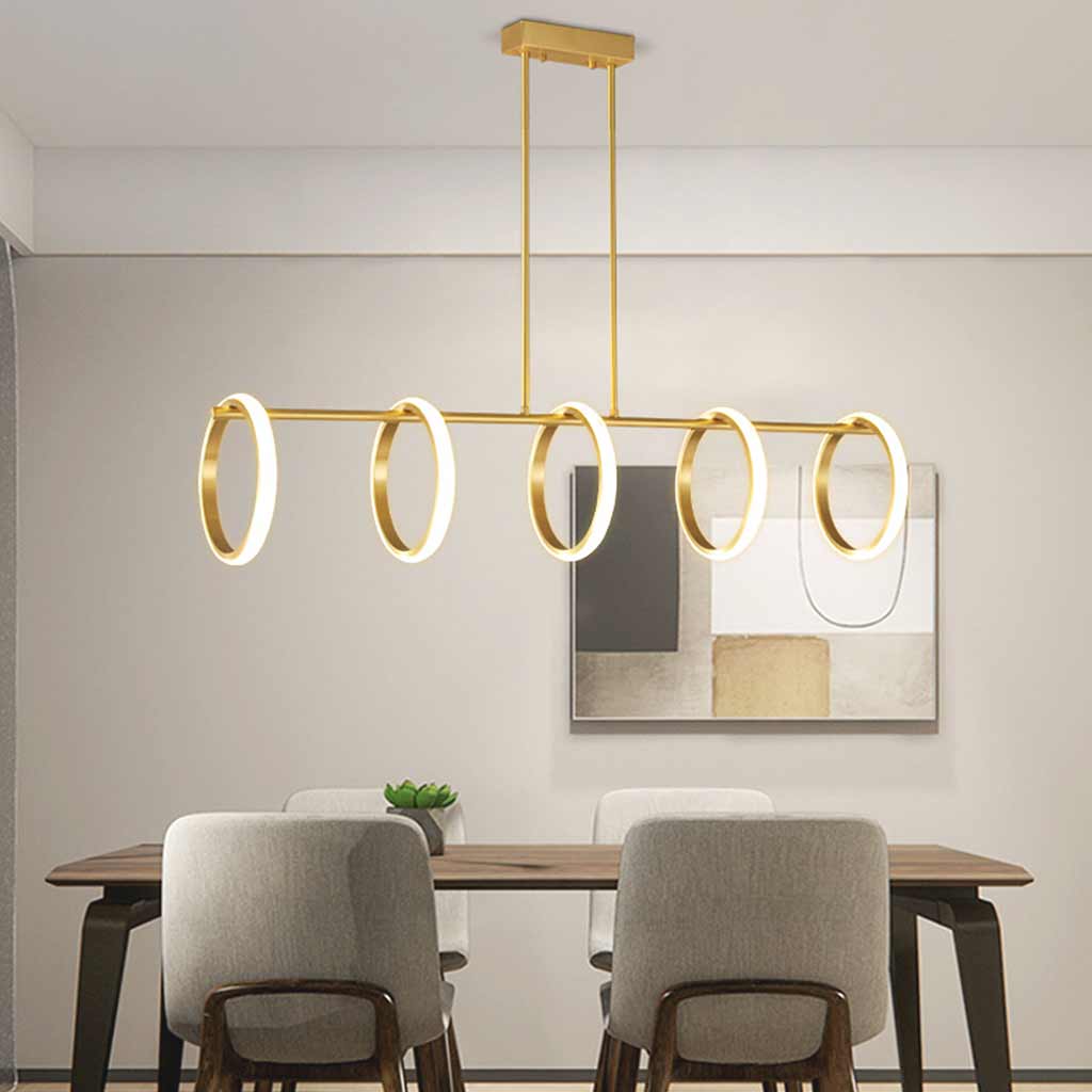 Chandelier Hanging Pendant Light Unique Elegant Brass, 5 Rings