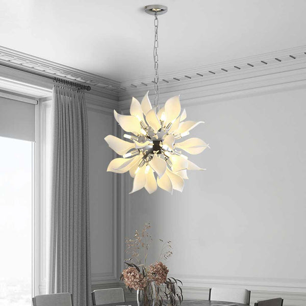 Chandelier Artistic Ceramic Blooming Flower, White