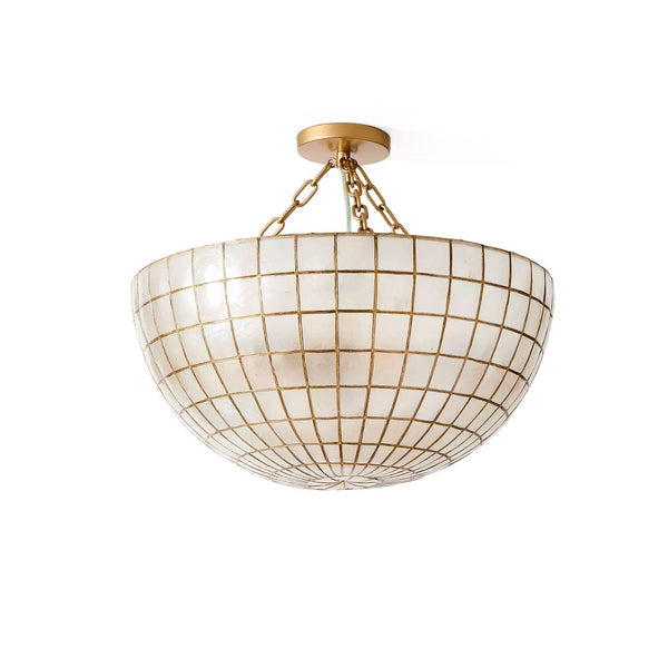 Gold Grid Capiz Shell Semi Flush Mount Ceiling Light