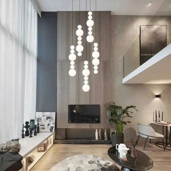 White Multi Globe Pendant Light for Staircase & High Ceiling