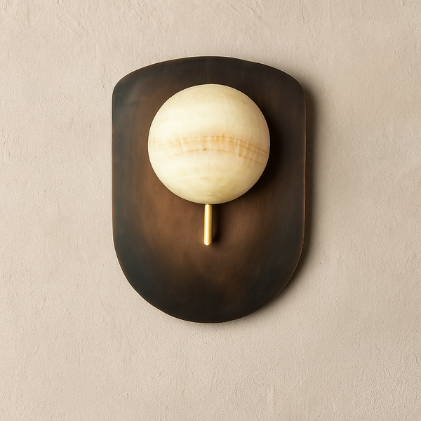 Alabaster Globe & Brass Shield Wall Sconce | CLHP8S52D