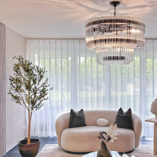 Kristy Modern Luxury LED Chandelier Ceiling Light Black/Gold Glass Living Room