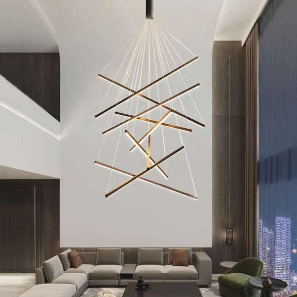 Chandelier Cross LED Light Bar High Ceiling for Lobby & Stair, Black / White