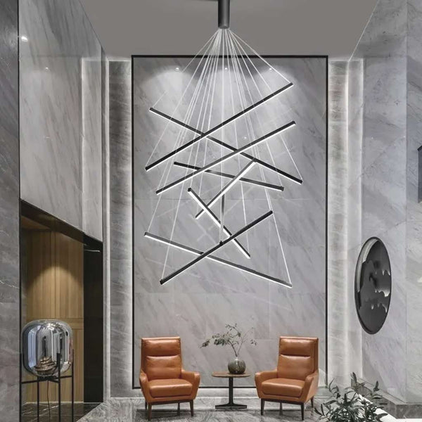Chandelier Cross LED Light Bar High Ceiling for Lobby & Stair, Black / White