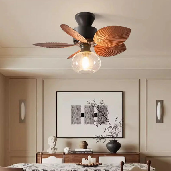 Banana Leaves Round Glass Ceiling Fan Light