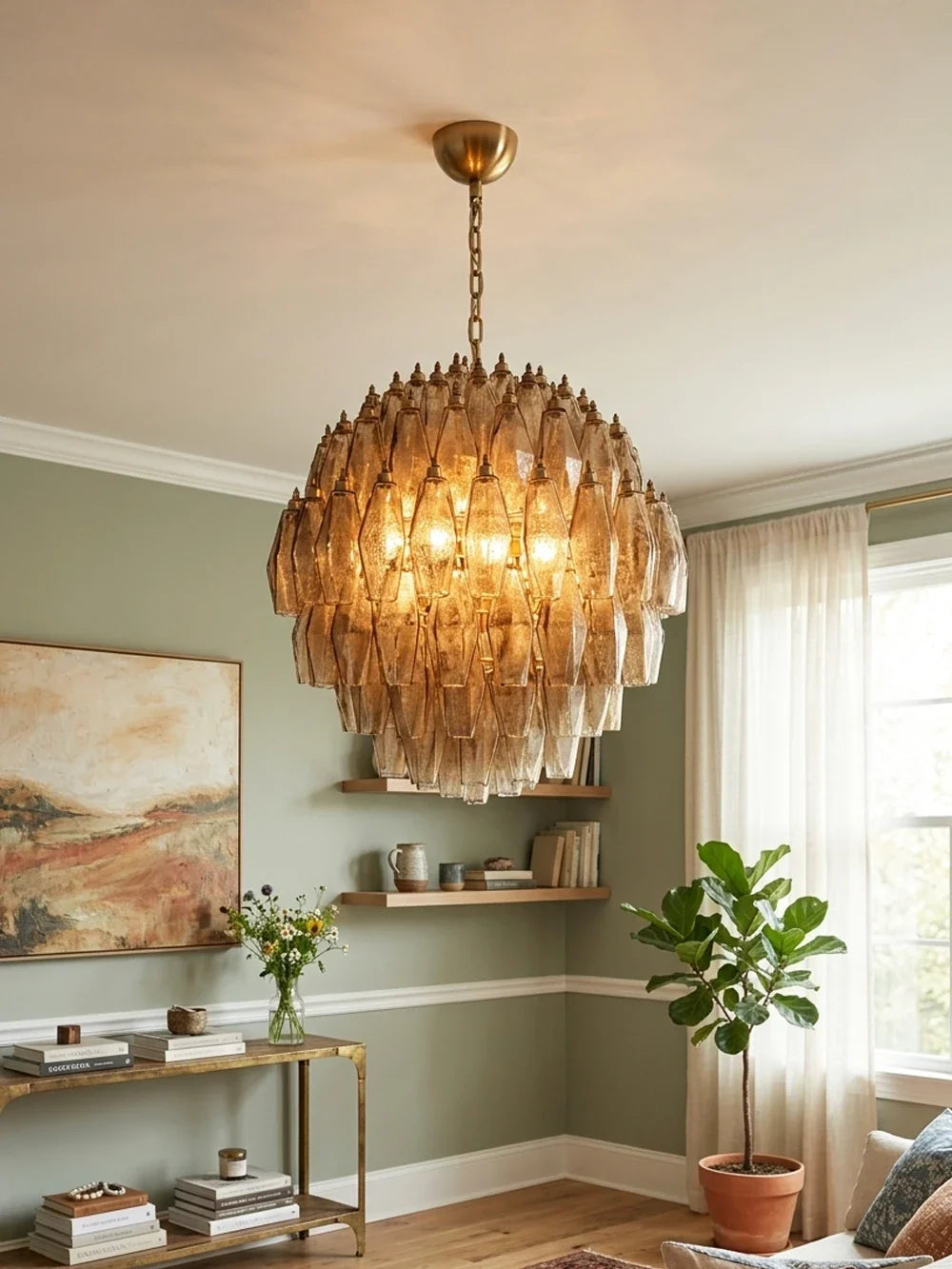 Spherical Murano Poliedri Smoked Glass Chandelier