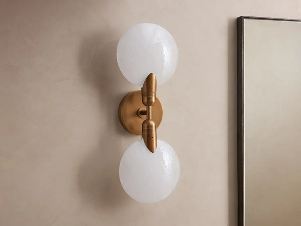 Luna Doppia Wall Sconce | Brass & White Glass | CLDSC245BR