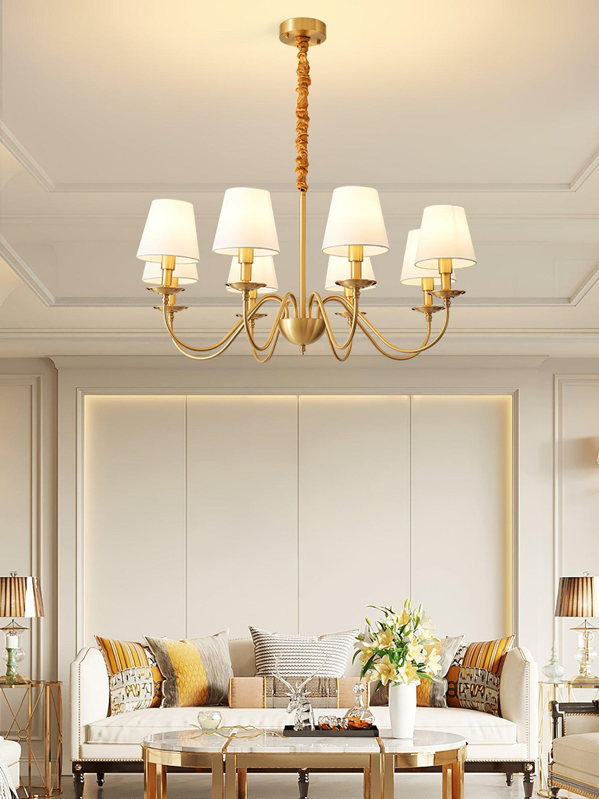 Silva Vintage LED Metal Brass Multi Fabric White Lampshade Bedroom Living Room Pendant Light