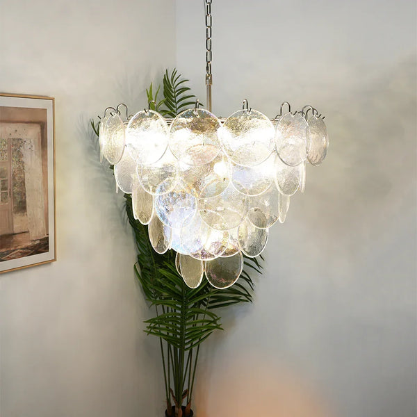 Vintage Iridescent Disc Glass Chandelier