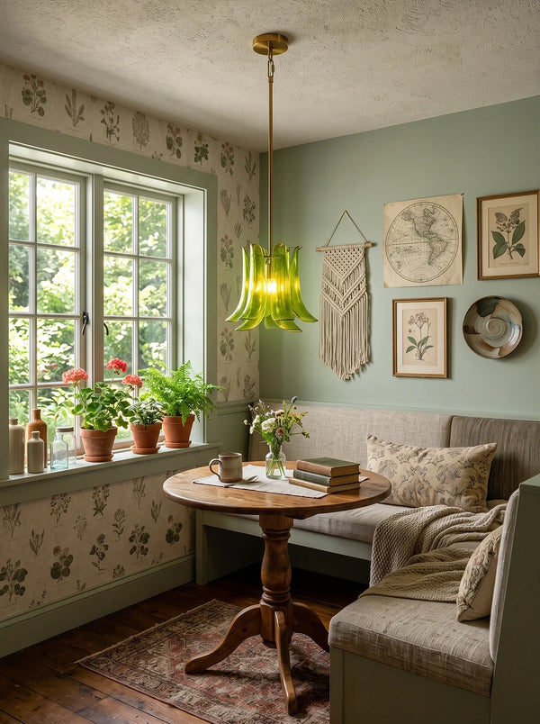 Green Art Glass Petal Pendant Light