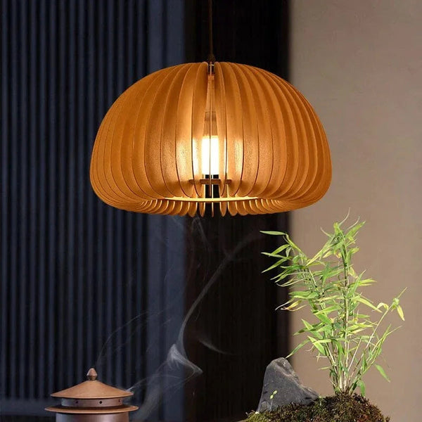 Wood Pumpkin Pendant Light