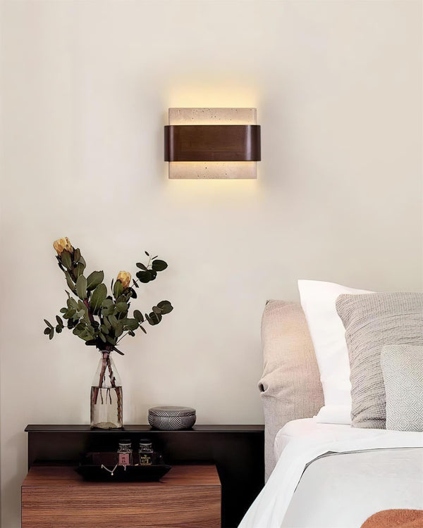 Valeneria Travertine Wall Lamp Wood-finish Arc