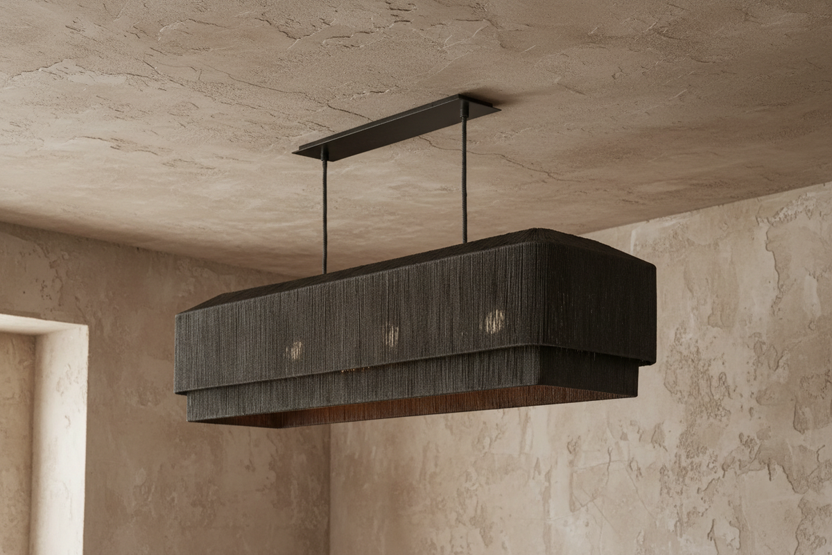 The Salma Linear Chandelier | Black Rattan & Copper | CLSLM-BK