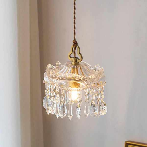 Pendant Light Luxury Vintage Brass Clear Glass Drop