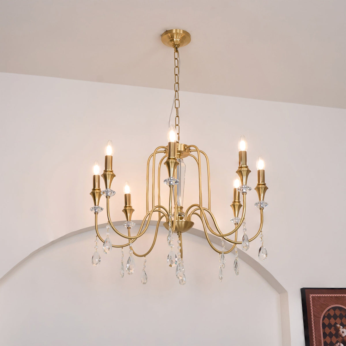 Ercararis Vintage Industrial Brass Crystal Chandelier