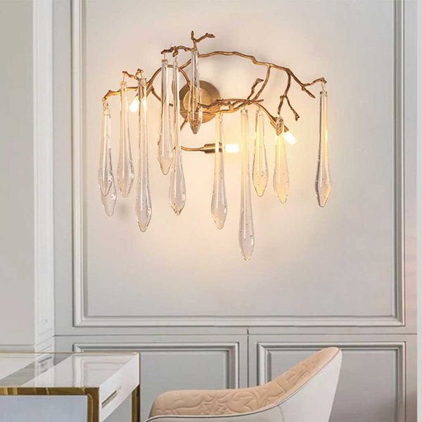 Wall Light Luxury Decorative Crystal Brass Branch