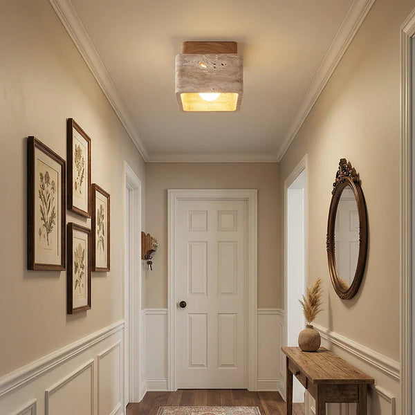 Cube Terra Block Travertine Ceiling Light