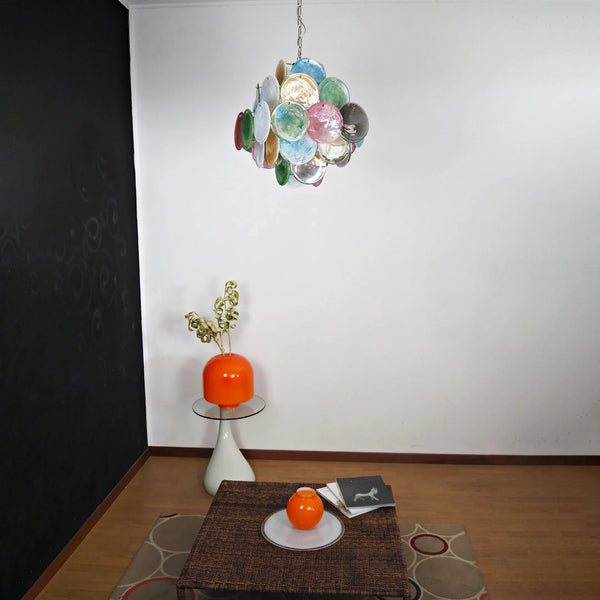 Vintage Colorful Glass Disks Chandelier
