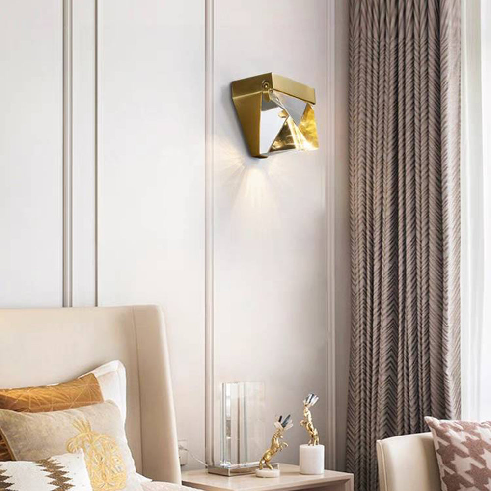 Laxor Waterproof Diamond Shape Metal/Crystal Outdoor Wall Lamp, Gold/Black