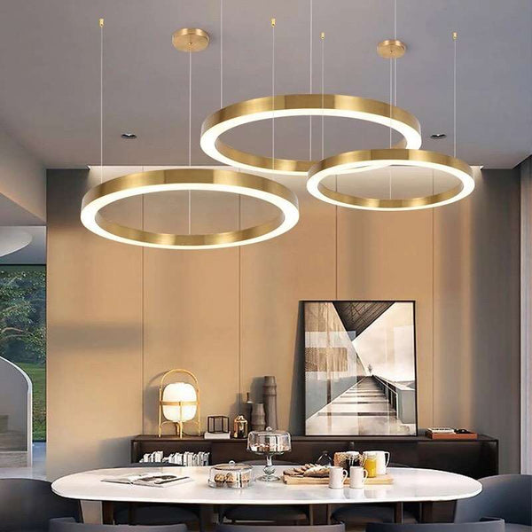 Modern Pendant Light with Gold Stainless Steel Round LED