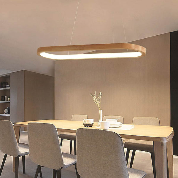 Pendant Light Chandelier Modern Minimalist Oval Linear for Dining Room, Wood