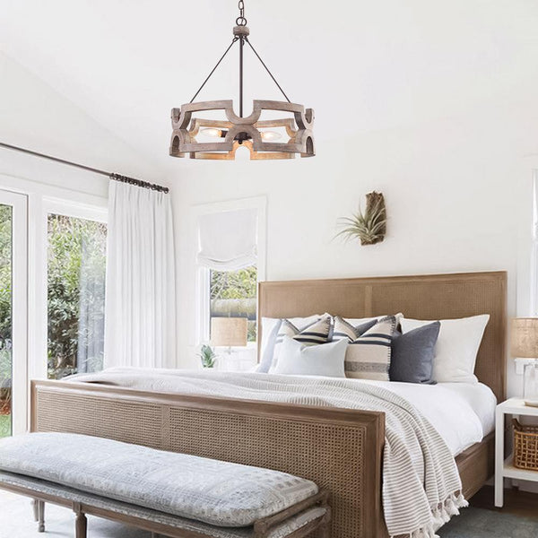 Yrling Farmhouse Open Aged Wood Pendant Light