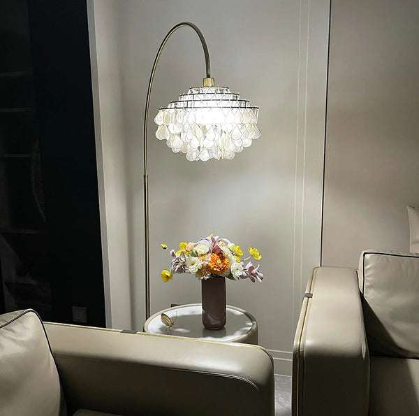 Teardrops Capiz Arc Floor Lamp