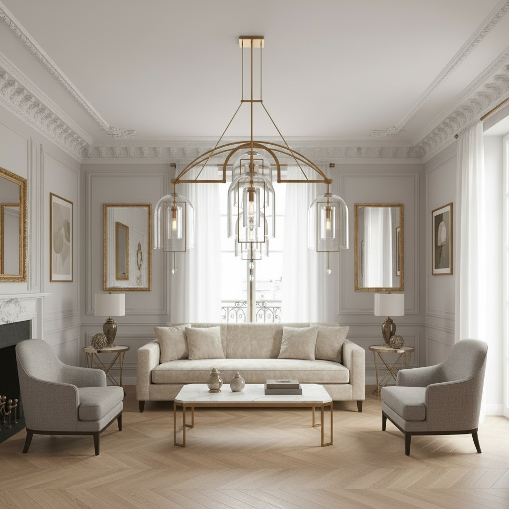Art Deco Brass & Glass Chandelier | CLZZZTYA