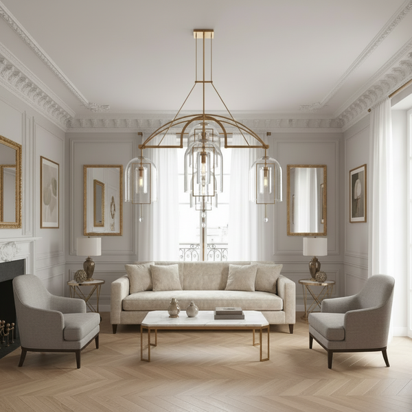 Art Deco Brass & Glass Chandelier | CLZZZTYA