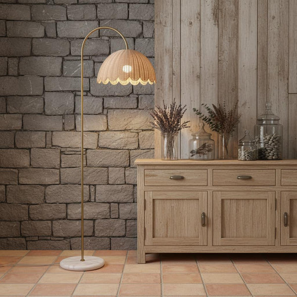 Fungi Floor Lamp Rattan Metal Wood