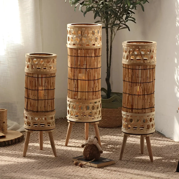 Knitted Bamboo Tower Lamp | Handwoven Lattice | CLND046