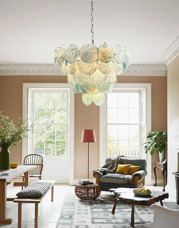 Vintage Blue Disc Glass Chandelier