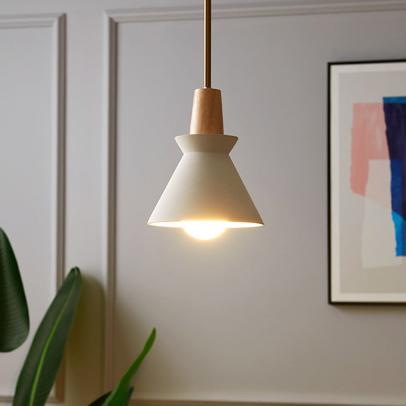 Nordic Concrete and Wood Pendant Light with Anti Glare LED for Bedside