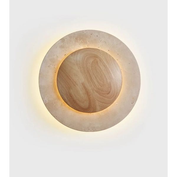 Round Travertine Wall Light | Wood Back | CLZL6980