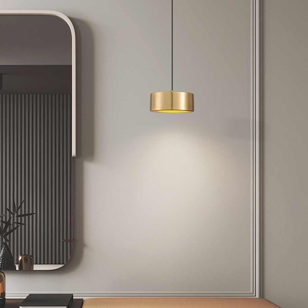 Pendant Light Small Minimalist Brass Cylinder LED, Black / Gold