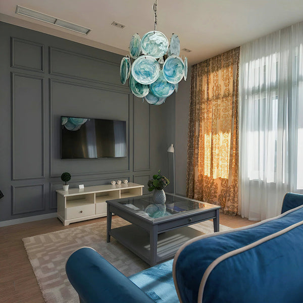Vintage Blue Discs Chandelier