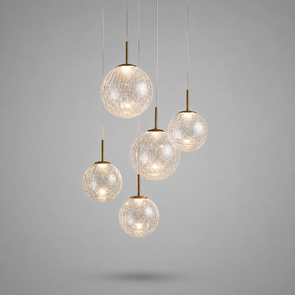 The Chromia Pendant | 5-Light Colored Glass & Brass | CLND008