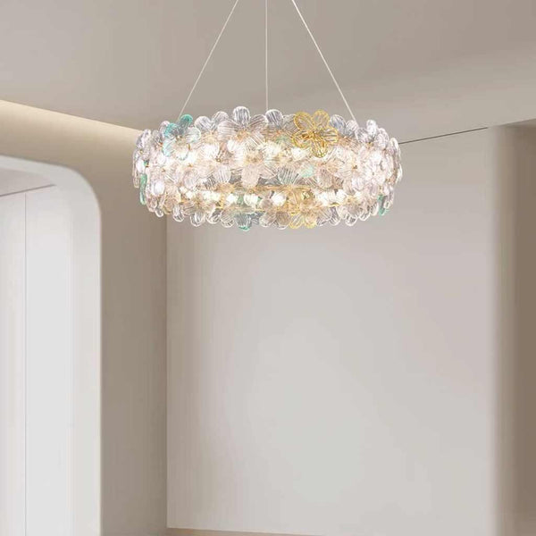 Chandelier Luxury Pink / Green Glass Flower Petal Round