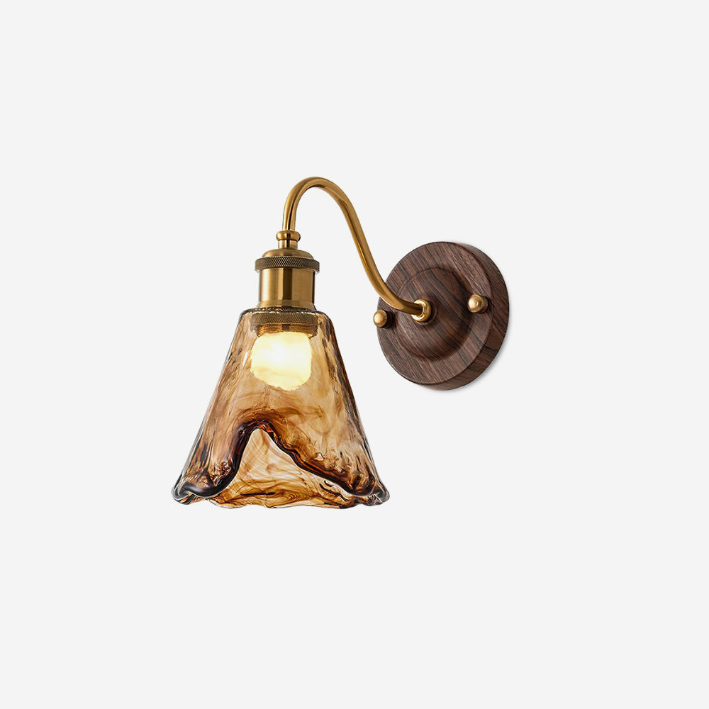 Nalia Wall Lamp Amber Glass Walnut Gold Vintage