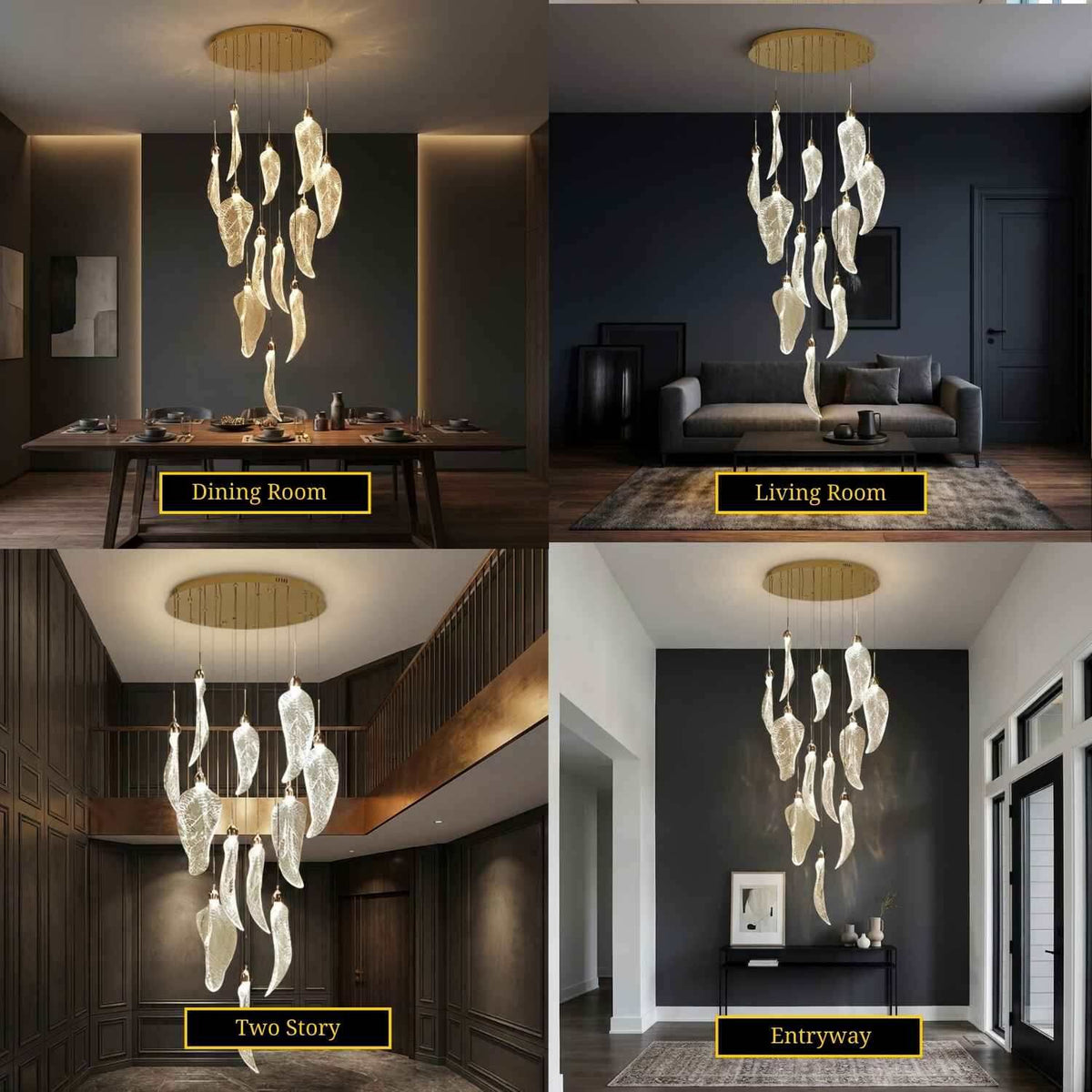 Elyorn Leaves Design High Ceiling Foyer Chandelier