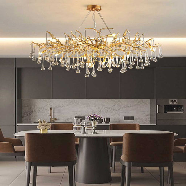 Chandelier Luxury Branch Glass Brass Water Drop