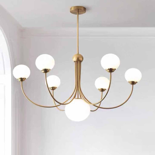 White Glass Ball Chandelier Branch Swoop Arm