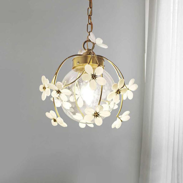Pendant Light Artistic Brass Glass Ball Flower