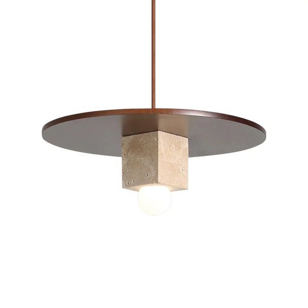 Round Wood Square Travertine Pendant Light