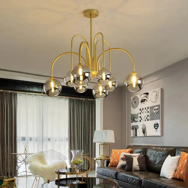 8 Light Led Glass Ball Chandelier Black/Gold